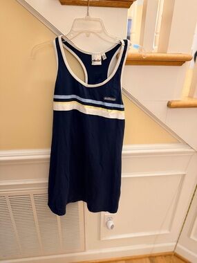 Ladies Size 16 Ellesse Navy Tank Top with White Trim and Logo GUC